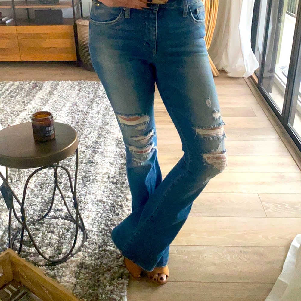 Flared ripped jeans